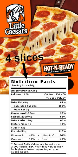 how many calories in 4 slices of little caesars pepperoni pizza